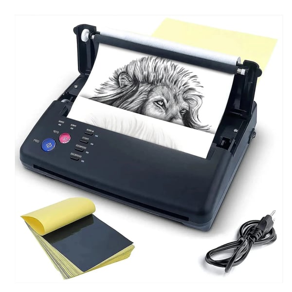 Tatueringsöverföringsmaskin - Termisk schablonskrivare - Elektrisk - Kopiator - Med 10 st transferpapper - Svart