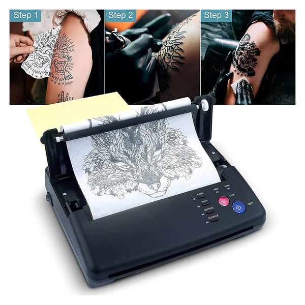 Tatovering overførselsmaskine - Termisk stencilprinter - Elektrisk - Kopimaskine - Med 10 stk transferpapir - Sort