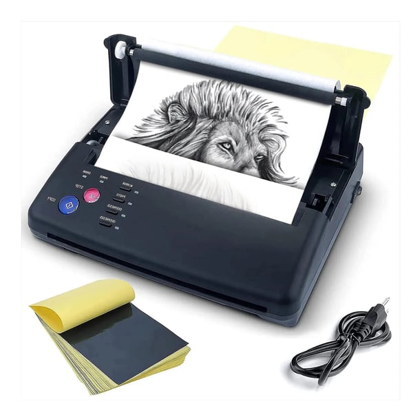 Tatovering overførselsmaskine - Termisk stencilprinter - Elektrisk - Kopimaskine - Med 10 stk transferpapir - Sort
