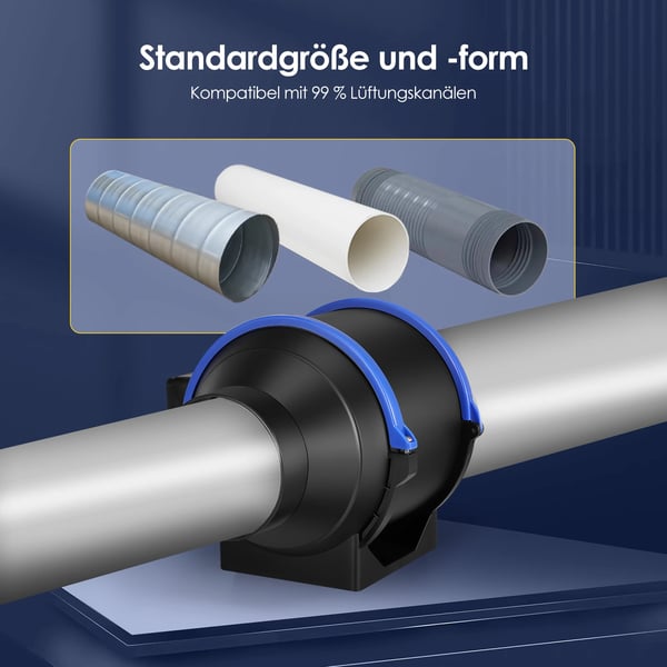 Kanalventilator - Inline Rørventilator 150 mm - 4 Hastigheder - Lav Støj - Udsug til Badeværelse/Toilet - 220V EU - Sort