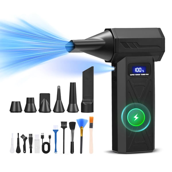 6‑in‑1 Langaton pölynimuri & puhallin - Käsikäyttöinen Air Duster - Harjaton moottori - EU‑pistoke - Ilman akkua - Musta