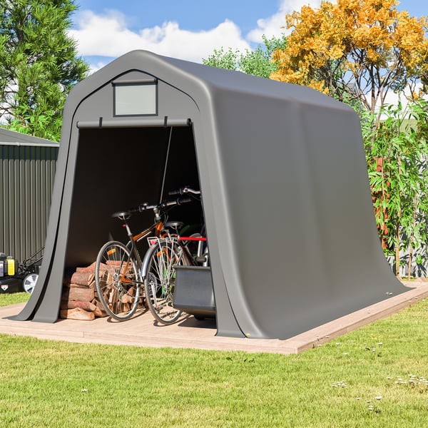 Cykelopbevaringstelt - Udendørs opbevaringsskur - 3,66×2,13×2,25 m - 201T Polyester - Jernstænger - Vandtæt - Vindresistent - Grå