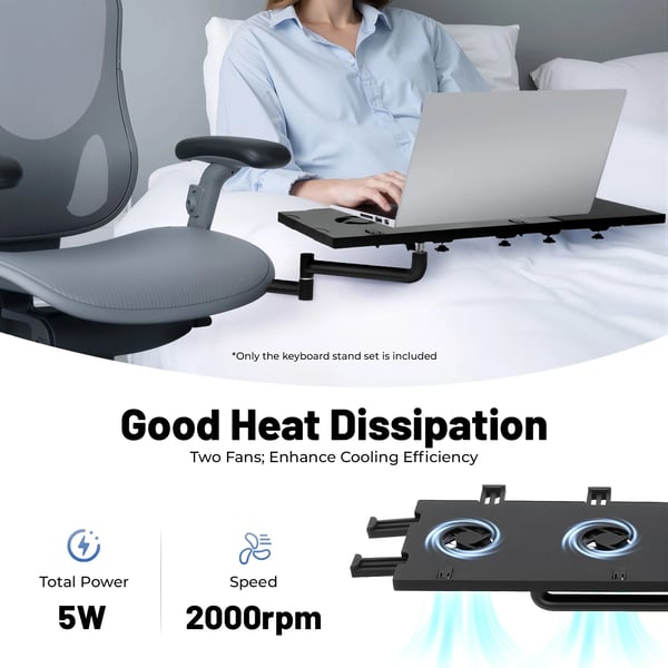 Laptopstander - Med tastaturbakke og museplade - Højdejusterbar 42–60 cm - 360° Drejbar - Metalramme - Bakke 35×22,5–41×27,5 cm - Sort