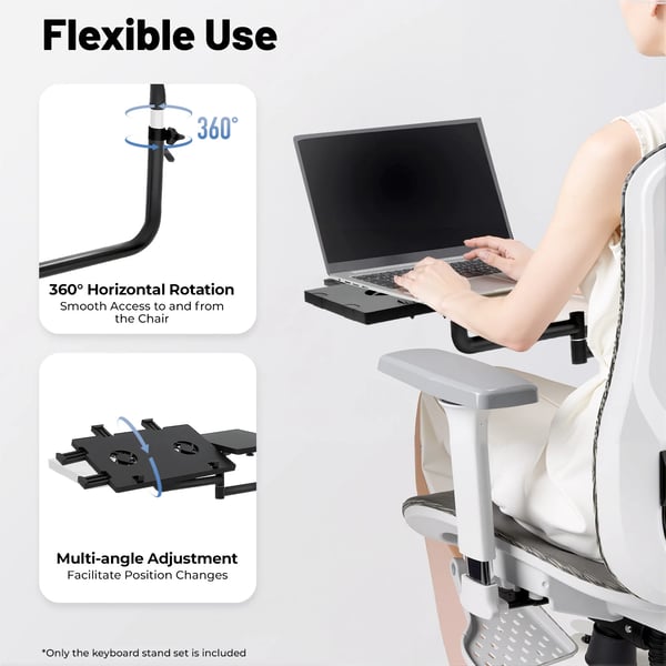 Laptopstander - Med tastaturbakke og museplade - Højdejusterbar 42–60 cm - 360° Drejbar - Metalramme - Bakke 35×22,5–41×27,5 cm - Sort