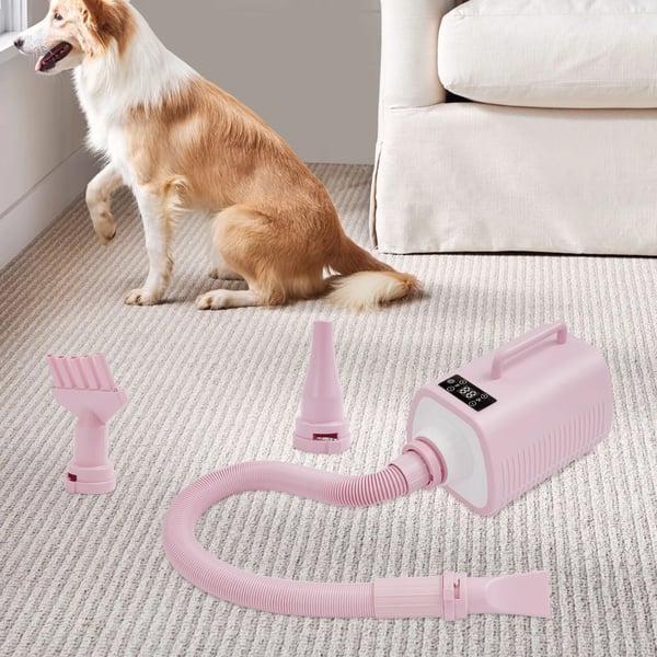 Hundeføntørrer - Pelspleje-Tørrer - 2100 W - 25–60 °C, 9 Niveauer - Varm/Kold Luft - Touchscreen - 3 Dyser - EU-Stik 100–240 V - Pink