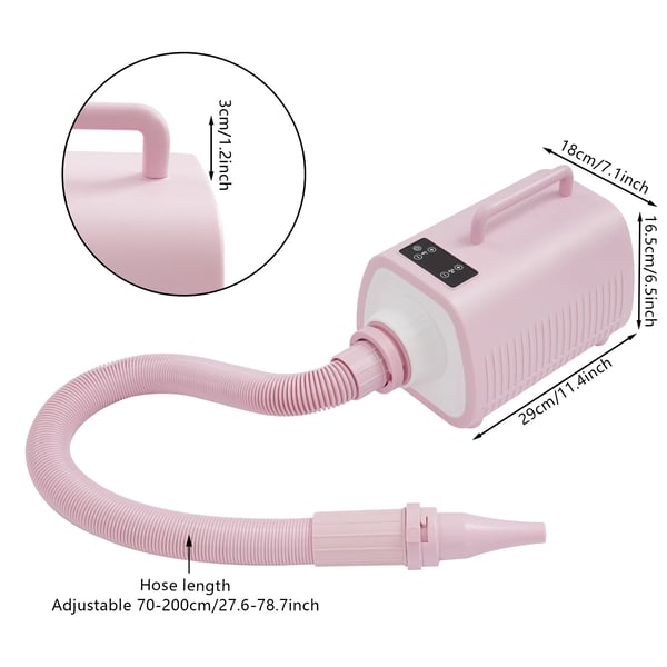 Hundeføntørrer - Pelspleje-Tørrer - 2100 W - 25–60 °C, 9 Niveauer - Varm/Kold Luft - Touchscreen - 3 Dyser - EU-Stik 100–240 V - Pink
