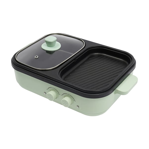 2-in-1 sähköinen hot pot & paistinpannu - Lasikansi - Alumiiniseos - 1300 W - 20 cm - 1,0 l + 0,2 l - 220–240 V - Vihreä