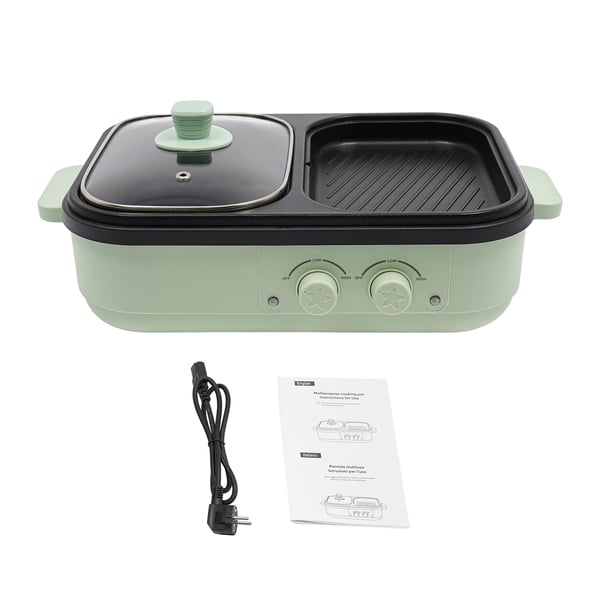 2-i-1 elektrisk hotpot og stegepande - Bordmodel - Glaslåg - Aluminiumslegering - 1300 W - 20 cm - 1,0 L + 0,2 L - 220–240 V - Grøn