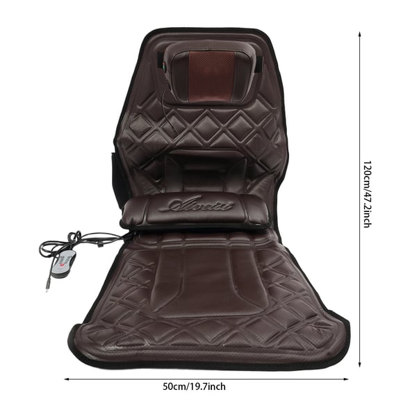 Massage sædepude - Bil & hjem - 9 niveauer - Varme 45–55°C, 3 trin - Nakke/skuldre/ryg/lænd - EU-stik 220 V, 15 W - Lysebrun