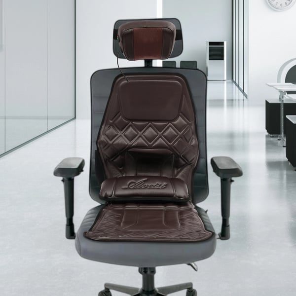 Massage sædepude - Bil & hjem - 9 niveauer - Varme 45–55°C, 3 trin - Nakke/skuldre/ryg/lænd - EU-stik 220 V, 15 W - Lysebrun