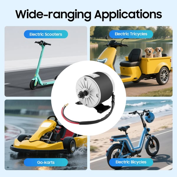 Elmotor - 350 W børstet motor - 2750 omdr./min - Lang levetid - Til el-løbehjul & elcykel - Gokart & mobilitetsscooter - Grå