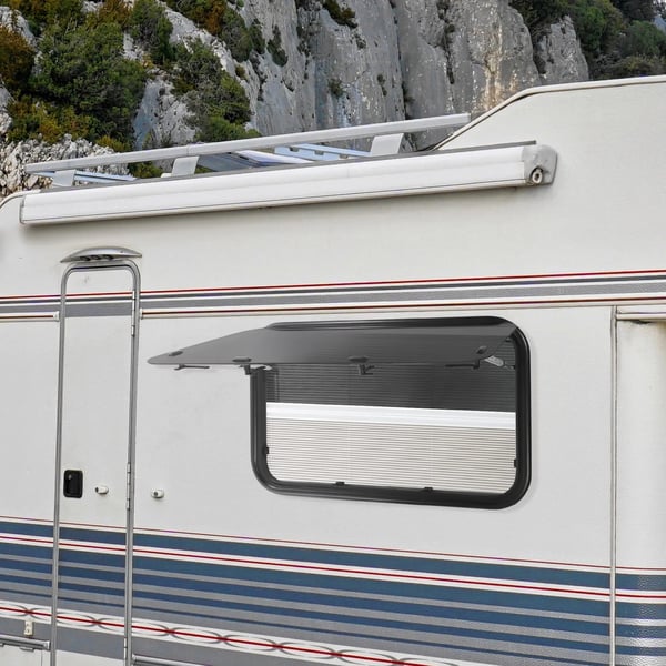 Autocamper/Campingvogn Vindue - Udslåeligt Sidevindue - 90 x 55 cm - 65° Åbning - Insektnet - Hærdet Glas, Aluminium - Sort