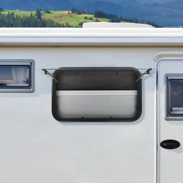 Autocamper/Campingvogn Vindue - Udslåeligt Sidevindue - 90 x 55 cm - 65° Åbning - Insektnet - Hærdet Glas, Aluminium - Sort