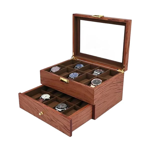 Urkasse i træ - Display- og opbevaringsboks - 20 rum - Rosentræ - Smykkeopbevaring - Sort