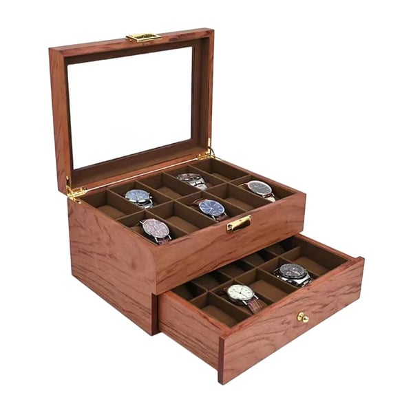 Urkasse i træ - Display- og opbevaringsboks - 20 rum - Rosentræ - Smykkeopbevaring - Sort