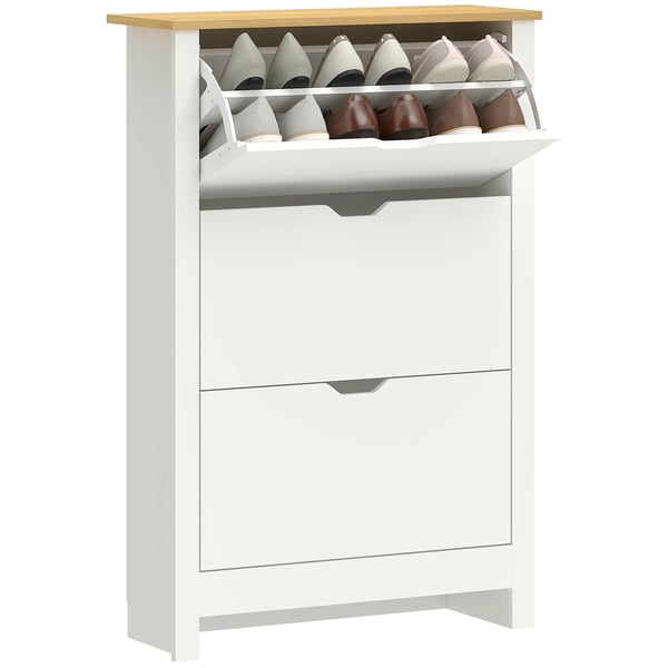 Skoskåp - Skohylla - 3 fällbara lådor - Rymmer 18 par - 72 x 26 x 112 cm - Vit