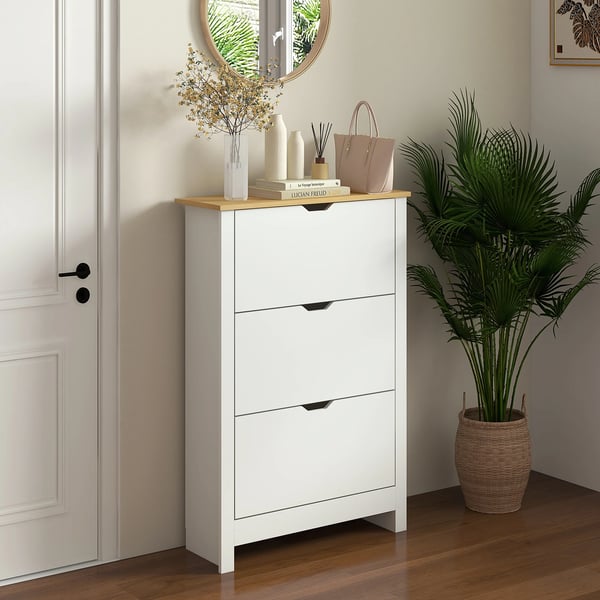 Skoskåp - Skohylla - 3 fällbara lådor - Rymmer 18 par - 72 x 26 x 112 cm - Vit