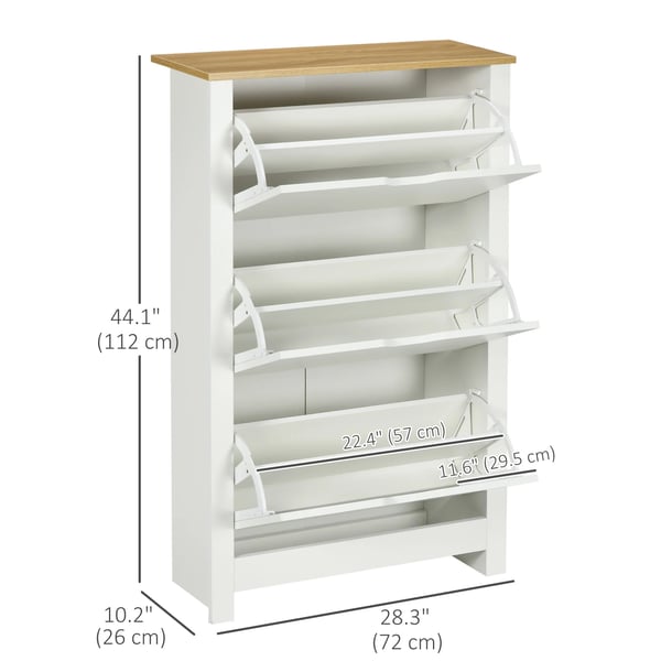 Skoskåp - Skohylla - 3 fällbara lådor - Rymmer 18 par - 72 x 26 x 112 cm - Vit