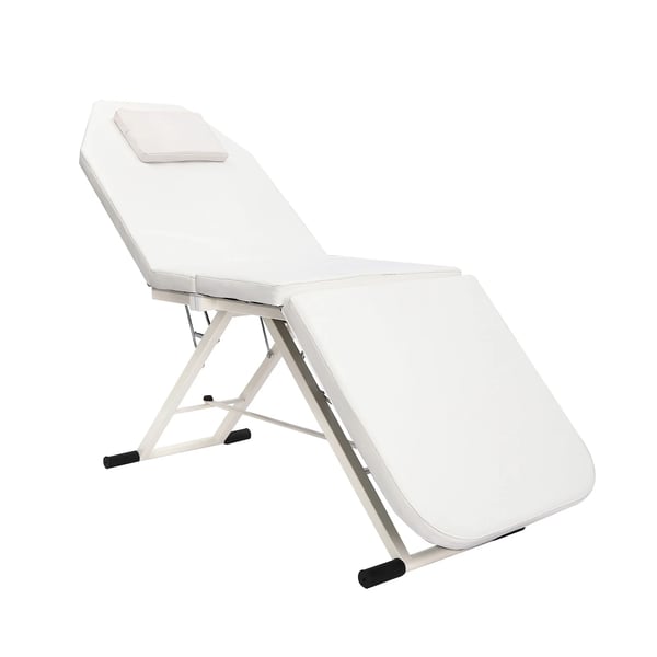 Massagebriks - Salonleje - Sammenklappelig - Justerbart ryglæn - PU-læder, stålramme - Rektangulær - Hvid