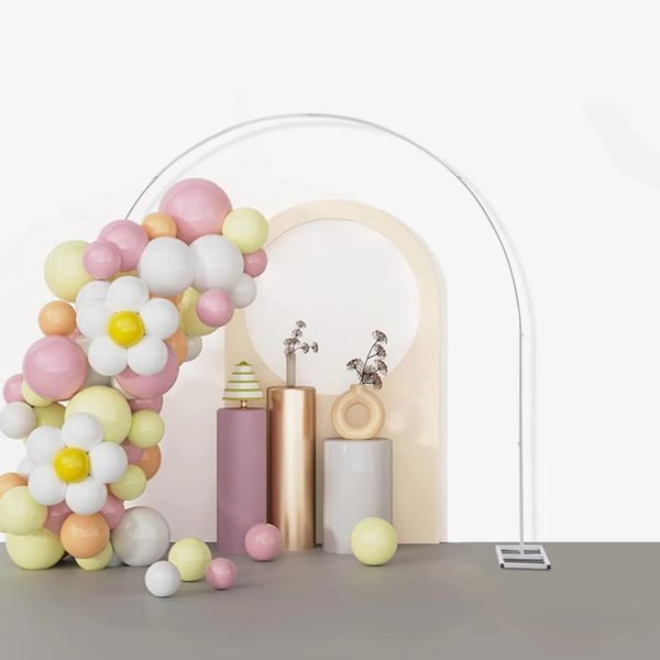 Bryllupsbue - Metal ballonbue stativ - 2,3 m højde & bredde - Jern, pulverlakeret - Bæreevne 4–5 kg - Fod 25×50 cm - Hvid