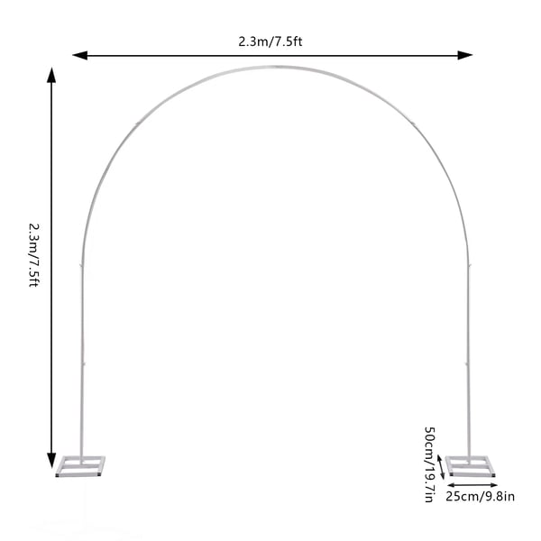 Bryllupsbue - Metal ballonbue stativ - 2,3 m højde & bredde - Jern, pulverlakeret - Bæreevne 4–5 kg - Fod 25×50 cm - Hvid