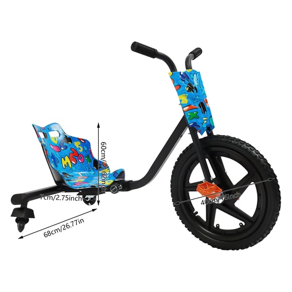 Drift trike - 3-hjulet driftscooter - 40,6 cm forhjul - 7 cm baghjul - Max 60 kg - Jernramme & PU-hjul - Hvid