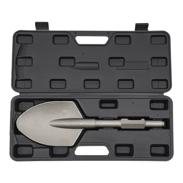 Spadmejsel för elektrisk bilningshammare - Lerspade - 44 x 13,5 cm - 40Cr stål - Härdad & polerad - Silver