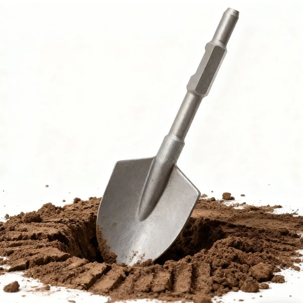 Spadmejsel för elektrisk bilningshammare - Lerspade - 44 x 13,5 cm - 40Cr stål - Härdad & polerad - Silver