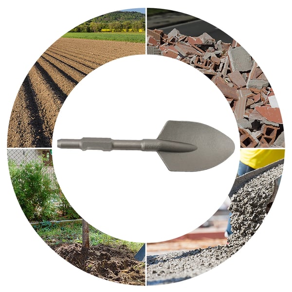 Spadmejsel för elektrisk bilningshammare - Lerspade - 44 x 13,5 cm - 40Cr stål - Härdad & polerad - Silver