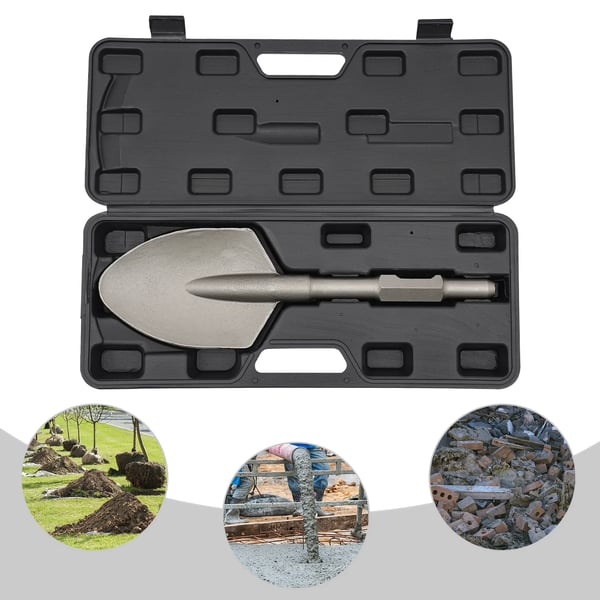 Spadmejsel för elektrisk bilningshammare - Lerspade - 44 x 13,5 cm - 40Cr stål - Härdad & polerad - Silver
