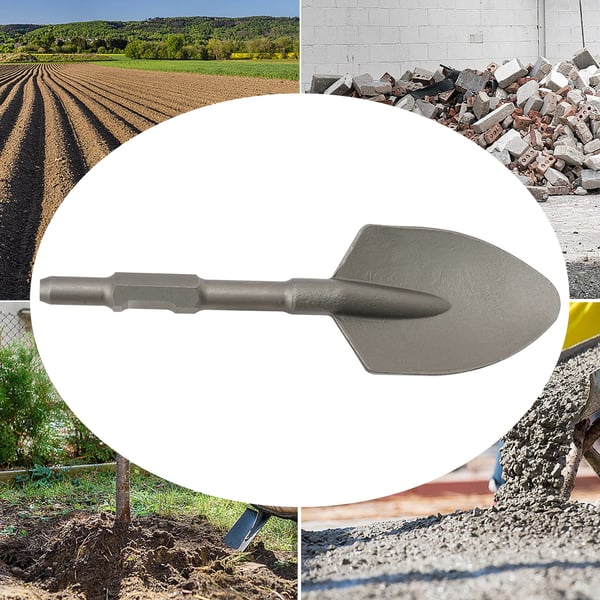 Spadmejsel för elektrisk bilningshammare - Lerspade - 44 x 13,5 cm - 40Cr stål - Härdad & polerad - Silver