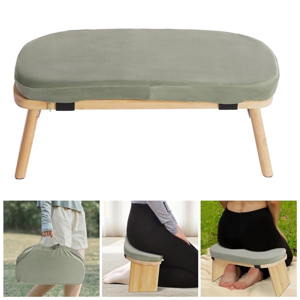 Bambus meditationsbænk - Sammenklappelig skammel - Ergonomisk - Fløjlspude - Max belastning 180 kg - Samling påkrævet - Til yoga og meditation