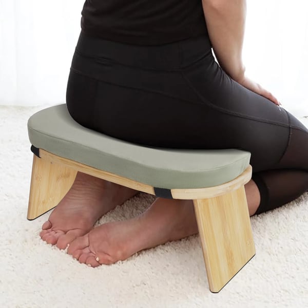Bambus meditationsbænk - Sammenklappelig skammel - Ergonomisk - Fløjlspude - Max belastning 180 kg - Samling påkrævet - Til yoga og meditation
