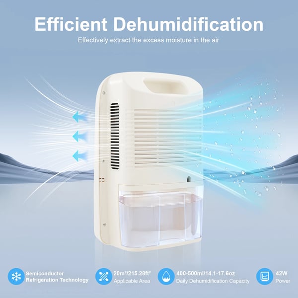 Affugter - Elektrisk - Vandtank 1,8 L - Dækkeareal 20 m² - Effekt 42 W - Timer 1–24 t - Touchskærm & Fjernbetjening - EU‑stik 100–240 V - Hvid