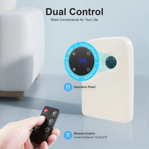 Affugter - Elektrisk - Vandtank 1,8 L - Dækkeareal 20 m² - Effekt 42 W - Timer 1–24 t - Touchskærm & Fjernbetjening - EU‑stik 100–240 V - Hvid