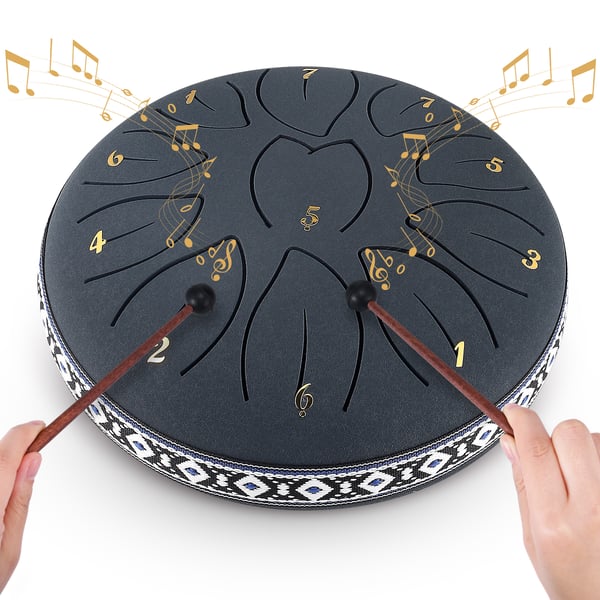Tongue Drum - Tanktromme - 15 cm - 10 toner - Kulstofstål - Til meditation og yoga - Sort