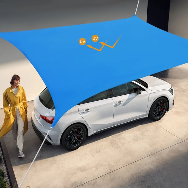 Solsejl - Rektangulært HDPE - UV-beskyttelse - Til altan, terrasse og have - Beslag i rustfrit stål og reb - 4 x 6 m - Blå