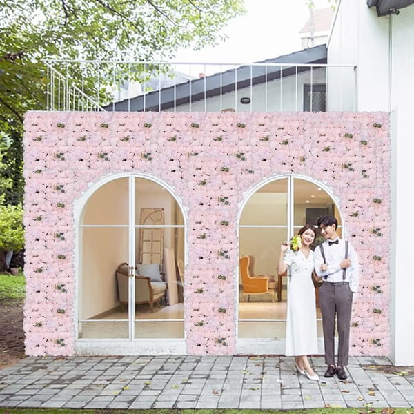 Kunstig blomster-vægpanel - Vægmåtte - Skum-blomsterhoveder - Til bryllupsbaggrund, indendørs - Størrelse 40 x 60 cm - Pink