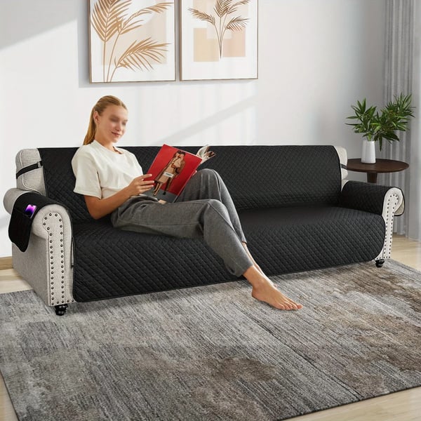Sofahynde - 4‑personers - Skridsikker - 100% Polyester - Nonwoven - Ensfarvet - Sort