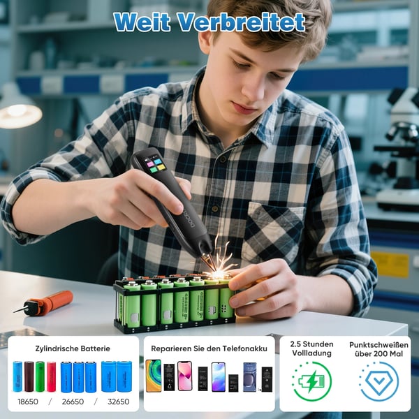 Batteripunktsvejser - Håndholdt - Automatisk/Manuel Tilstand - 99 Justerbare Niveauer - LED-Display - Til Batteripakker - Sort