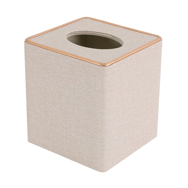 Vævsboks & Vævsholder - Bordmodel - Firkantet - Magnetisk bund - 13,5 x 13,5 x 14,5 cm - PU/MDF/Fløjl - Off-white