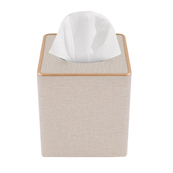 Vævsboks & Vævsholder - Bordmodel - Firkantet - Magnetisk bund - 13,5 x 13,5 x 14,5 cm - PU/MDF/Fløjl - Off-white