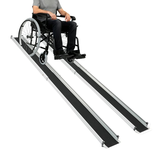 Teleskopisk rampe til trapper - Kørestolsramper, 2 stk - Max 300 kg/par - Aluminium med gummi, skridsikker - Med opbevaringstaske - Sort