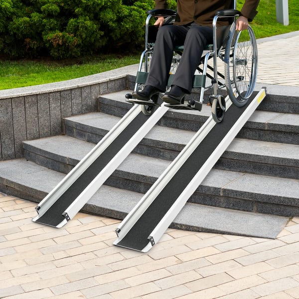 Teleskopisk rampe til trapper - Kørestolsramper, 2 stk - Max 300 kg/par - Aluminium med gummi, skridsikker - Med opbevaringstaske - Sort
