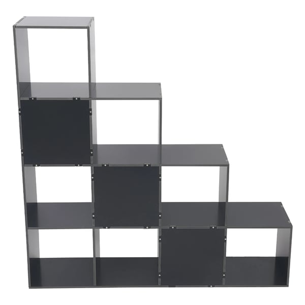 Stigereol - Hjørnereol/Bogreol - 4 Niveauer - L-form - 10 Kubefag - Fritstående - PVC Træplast - Sort