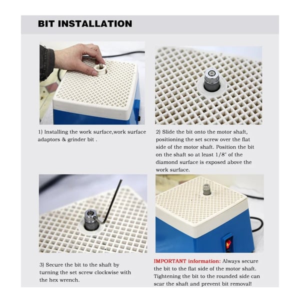 Slibemaskine til glas - Mini bordmodel - Til mosaikglas - Diamantskive - 65W - 4200 o/min - 220V EU-stik - Blå