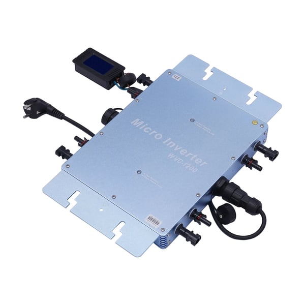 Solcelleinverter - Nettilsluttet mikroinverter - Effekt 1200W - Udgang 220V AC - Indgang 17–50V DC - Vandtæt - LCD-skærm - PLC, Maks 6/fase