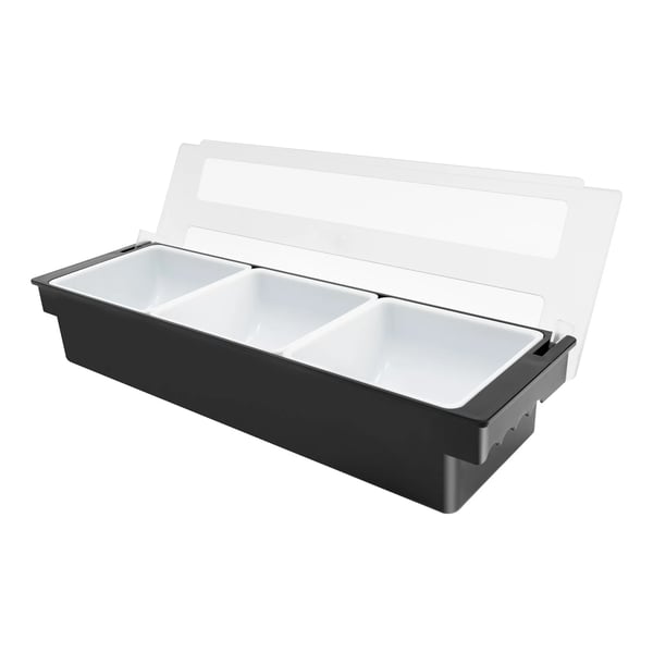 Livsmedelsbehållare - Fruktlåda i Plast - 3 Fack - Avtagbara Insatser - Transparent Tätslutande Lock - Flip-Lock-Design - Svart
