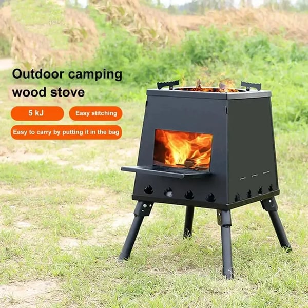 Camping komfur til træ - Bærbar foldbar brænder/grill - Rustfrit Stål - Træfyring - Med Grillrist - Tænding Ikke Inkluderet
