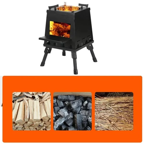 Camping komfur til træ - Bærbar foldbar brænder/grill - Rustfrit Stål - Træfyring - Med Grillrist - Tænding Ikke Inkluderet